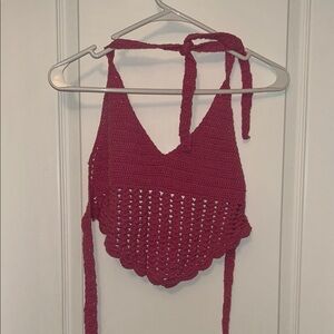 Crochet Halter Top Pink Tie Back
